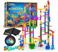 National Geographic Glowing Marble Run - 250 Piece Construction Set with 50 Glow in the Dark Glass Marbles, Mesh Storage Bag, Great Creative STEM Toy for Girls and Boys
