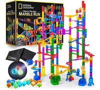 National Geographic Glowing Marble Run - 250 Piece Construction Set with 50 Glow in the Dark Glass Marbles, Mesh Storage Bag, Great Creative STEM Toy for Girls and Boys