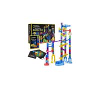 National Geographic Glowing Marble Run 80 Piece Construction Set with 15 Glow in the Dark Glass Marbles, Mesh Storage Bag & Marble Pouch, Great Crea