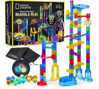 National Geographic Glowing Marble Run - 80 Piece Construction Set with 15 Glow in the Dark Glass Marbles, Mesh Storage Bag & Marble Pouch, Great Creative STEM Toy for Girls & Boys