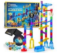 National Geographic Glowing Marble Run - 80 Piece Construction Set with 15 Glow in the Dark Glass Marbles, Mesh Storage Bag & Marble Pouch, Great Creative STEM Toy for Girls & Boys
