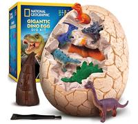 NATIONAL GEOGRAPHIC Jumbo Dinosaur Egg Dig Kit - Excavate 12 Figures & Replica T. Rex Tooth from Giant 15 cm Brick, Dino Egg, Educational Science Kits, Gifts for Boys and Girls, Easter Basket Stuffers