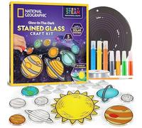 NATIONAL GEOGRAPHIC Kids Window Art Kit - Stained Glass Solar System Arts & Crafts Kit with Glow in the Dark Planets, Suncatchers, Space Room Décor