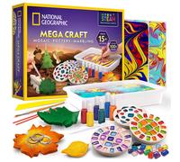 NATIONAL GEOGRAPHIC Mega Arts and Crafts Kit for Kids - Kids Paint Marbling & Air Dry Pottery Craft - Create Glass Tile Mosaics Paint Marbling Art &