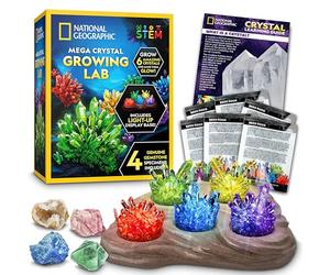 NATIONAL GEOGRAPHIC Mega Crystal Growing Kit for Kids- Grow 6 Crystals with Light-Up Stand, Science Gifts for Kids 8-12, Crystal Making Experiment, Science Kit for Girls and Boys