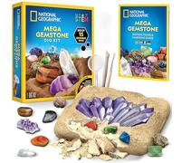 National Geographic Mega Gemstone Dig Kit with 15 Real Gemstones | 15 Real Gemstones, Dig Brick, Excavation Tools, Gem Mining Activity, Rock Collection, Geology Learning, Science Kit