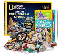 NATIONAL GEOGRAPHIC Rock Collection Box for Kids - 200 Piece Rock Set with Real Fossils Gemstones and Crystals- Includes Absolute Expert: Rocks & Mi