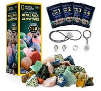 NATIONAL GEOGRAPHIC Rock Tumbler Refill Kit - 453g Gemstone Mix with 9 Varieties Including Tiger's Eye, Amethyst and Quartz - Rock Polisher Supplies Including Grit, Jewellery Settings & Instructions