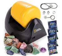 NATIONAL GEOGRAPHIC Starter Rock Tumbler Kit - Includes Rough Gemstones, 4-Stage Silicon Carbide Polishing Grit, Jewellery Fastenings & Learning Guide - STEM Science Kit for Geology Enthusiasts