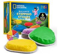 NATIONAL GEOGRAPHIC Stepping Stones for Kids - 6 Durable, Colorful, Non-Slip Balance Stones Encourage Toddler Gross Motor Skills, Includes Game Spinner, Indoor & Outdoor Toys, Obstacle Course
