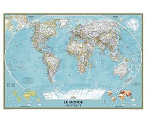 National Geographic World Map - French, Laminated, 43.5 x 30.5 inches, Glossy Finish