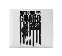 National Guard Patriotic U.S.A. Flag Men Wallet Leather Bifold Wallets with Window Slim Minimalist Front Pocket