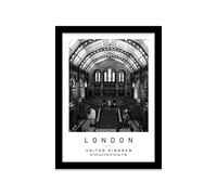 National History Museum Travel Print London Wall art Black and white Poster A4 Print in Black frame 24.5 X 33cm (9.6x13inch)