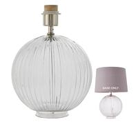 National Lighting Aimsy E27 Table Lamp with Clear Ribbed Glass & Satin Nickel Finish - Elegant Non-Dimmable Bedside Lamp Fixture with Inline Switch - 40W LED Compatible Glass Lampshade