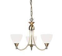 National Lighting Andy Decorative 3 Way Antique Brass Branch Arm Pendant Ceiling Light with Matt Opal Glass Shades