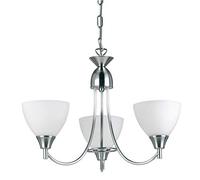 National Lighting Andy Decorative 3 Way Satin Chrome Branch Arm Pendant Ceiling Light with Matt Opal Glass Shades