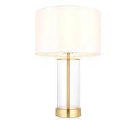 National Lighting Aurora Small Touch Table Lamp 440mm - Brushed Brass with Clear Glass Base & White Faux Silk Shade Bedside Lamp - 3-Stage Dimmable LED Desk Light for Bedroom, Living Room or Office