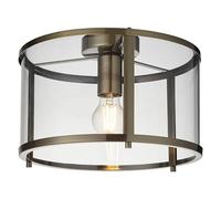 National Lighting Barrel 310mm Flush Ceiling Light - Antique Brass Light Fitting with Clear Glass Shade, LED IP20 Dimmable Lighting for Living Room, Bedroom, Kitchen and Low Ceiling Spaces