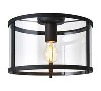 National Lighting Barrel 310mm Flush Ceiling Light - Matt Black Light Fitting with Clear Glass Shade, LED IP20 Dimmable Lighting for Living Room, Bedroom, Kitchen and Low Ceiling Spaces