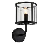 National Lighting Barrel Wall Light 250mm - Matt Black with Clear Glass Shade, Modern Indoor Wall Sconce for Bedroom, Hallway, Living Room - E14 LED Lamp Compatible, 7W IP20 Dimmable Light Fixture