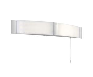 National Lighting Bathroom Wall Light - IP44 Rated LED Bathroom Shower Room Bathroom Mirror Light with Pull Cord Switch/Shaver Socket - Includes 2X 6W SMD LED - Modern Frosted Shade & Chrome Trim