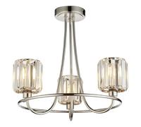 National Lighting Beatrice 3L Semi Flush Ceiling Light Bright Nickel 456mm - Elegant Ceiling Light Fitting with Clear Faceted Glass Shades - E14 LED Lamp Compatible, Bulbs Not Included