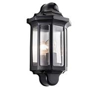 National Lighting Black Outdoor Security Lights - External Wall Light - Half Lantern Garden Porch Security Wall Lamp - IP44 Rated 60W GLS ES or LED E27 (Not Included)