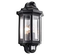 National Lighting Black Outdoor Security Lights - PIR External Wall Light - Motion Sensor Presence Detector Half Lantern Garden Porch Wall Lamp - IP44 Rated 60W GLS ES or LED E27 (1 Bulb Included)