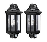 National Lighting Black Outdoor Security Lights - PIR External Wall Light - Motion Sensor Presence Detector Half Lantern Garden Porch Wall Lamp - IP44 Rated 60W GLS ES or LED E27 (Not Included) 2 Pack