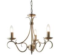 National Lighting Brandon Decorative 3 Way Scrolled Arms Antique Brass Branch Arm E14 LED Compatible Pendant Ceiling Light