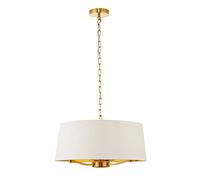 National Lighting Brian Decorative 3 Way Brushed Gold Branch Arm Pendant Ceiling Light with a White Fabric Shade