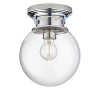 National Lighting Bubble Flush Ceiling Light - 200mm Chrome Ceiling Lighting, Dimmable E27 Light Fitting with Clear Glass Shade - IP44 Rated Indoor Fixture for Bathroom & Kitchen - No Bulb Included