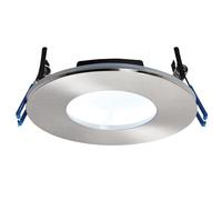 National Lighting Cannon Satin Nickel Finish Die Cast Aluminium Fire Rated Natural White LED Anti Glare Low Profile Ceiling Downlight Spotlight IP65 Rated for Bathroom, Shower, Kitchen, Lounge etc.