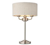 National Lighting Celeste Decorative Table Lamp - Brushed Chrome Desk Lamp with a Natural Coloured Fabric Shade - On/Off Inline Switch - E14 Golf - Indoor Bedside Desk Table Reading Light