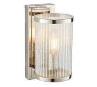National Lighting Cosmo Wall Light Semi Flush Bright Nickel Finish with Clear Ribbed Bubble Glass - Hurricane Lamp Inspired Wall Lamp Compatible with Dimmable E14 LED Bulbs, 220-240V