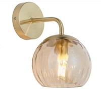 National Lighting Decorative Antique Brass Single E14 LED Compatible Wall Light | Brushed Brass Plate & Champagne Lustre Glass | Dimmable - Wall Light for Bedroom Livingroom Dining-Room Hallway