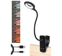 National Lighting Dimmable LED Clip On Light - 4.5W Touch Control LED Lamp with Flexible Neck & Strong Clamp - 5 Colours & Brightness Levels, USB Rechargeable Desk Light - Black