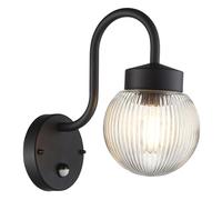 National Lighting Easton PIR Wall Light Textured Black - Outdoor Lantern Lights with Sensor, IP44 Rated Ribbed Glass Globe Wall Lamp - E27 Fitting Outside Lighting for Porch, Patio, Garage & Entrance