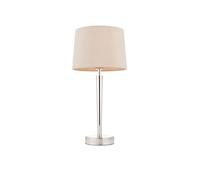 National Lighting Evan Modern Bright Nickel & Fabric Shade Bedside Table Lamp with USB Charging Port - Perfect for Mobile Phones, Tablets & Other Devices