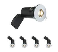 National Lighting Fir Downlights, Chrome Bathroom/Shower Ceiling Lights, GU10 Halogen or LED, Dimmable Recessed Spotlights IP65 Rated - Pack of 4