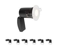 National Lighting Fir Downlights, Matt White Bathroom/Shower Ceiling Lights, GU10 Halogen or LED, Dimmable Recessed Spotlights IP65 Rated - Pack of 6