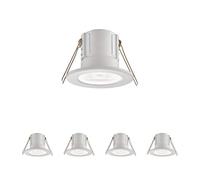 National Lighting Fir Downlights, Matt White Slimline Bathroom/Shower IP65 Ceiling Lights, LED Cool White 4000K, 8.5W 820 Lumens, 60 Degree Beam Angle, Long-Life 25,000 Hours - Pack of 4