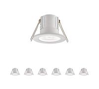 National Lighting Fir Downlights, Matt White Slimline Bathroom/Shower IP65 Ceiling Lights, LED Cool White 4000K, 8.5W 820 Lumens, 60 Degree Beam Angle, Long-Life 25,000 Hours - Pack of 6