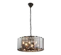National Lighting George Vintage Chandelier Ceiling Lamp Pendant Light Indoor 8 Lights in Dark Slate Grey & Smoked Cut Glass 500mm