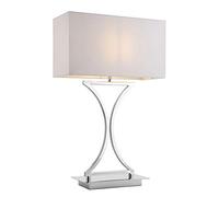 National Lighting Granville Modern Silver Chrome Switched Desk Reading Bedside Table Lamp with Square White Cotton Shade