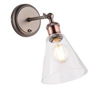 National Lighting Guido E27 Wall Light - Aged Pewter Aged Copper with Adjustable Clear Glass Shade, Indoor Wall Sconce for Bedroom, Living Room & Hallway - Steel Fixture, Toggle Switch, 273mm Height