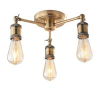 National Lighting Hal 3 Light Semi Flush Ceiling Light, Antique Brass - Dimmable & Adjustable Heads Vintage Lamp - LED Compatible, E27 Holder, IP20 Low Ceiling Lights for Living Room