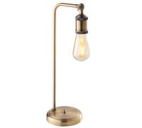 National Lighting Hal Table Lamp - Antique Brass Plate Finish Desk Lighting, 453mm Industrial Style Desk Light - E27, Non-Dimmable Vintage Lamp with Toggle Switch for Bedroom, Living Room & Office