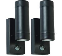 National Lighting Icarus PIR Outdoor Lights - Security Lights with Motion Sensor - GU10 LED Up Down Black Outdoor Wall Lights - IP44 Weatherproof Wall Lights (Pack of 2)