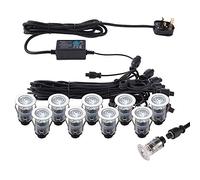 National Lighting IKON PRO Pack of 10 Colour Changing (CCT) Daylight White & Blue LED 25mm Round Stainless Steel Outdoor Garden Decking Pathway Kitchen Plinth Lights Kit - IP67